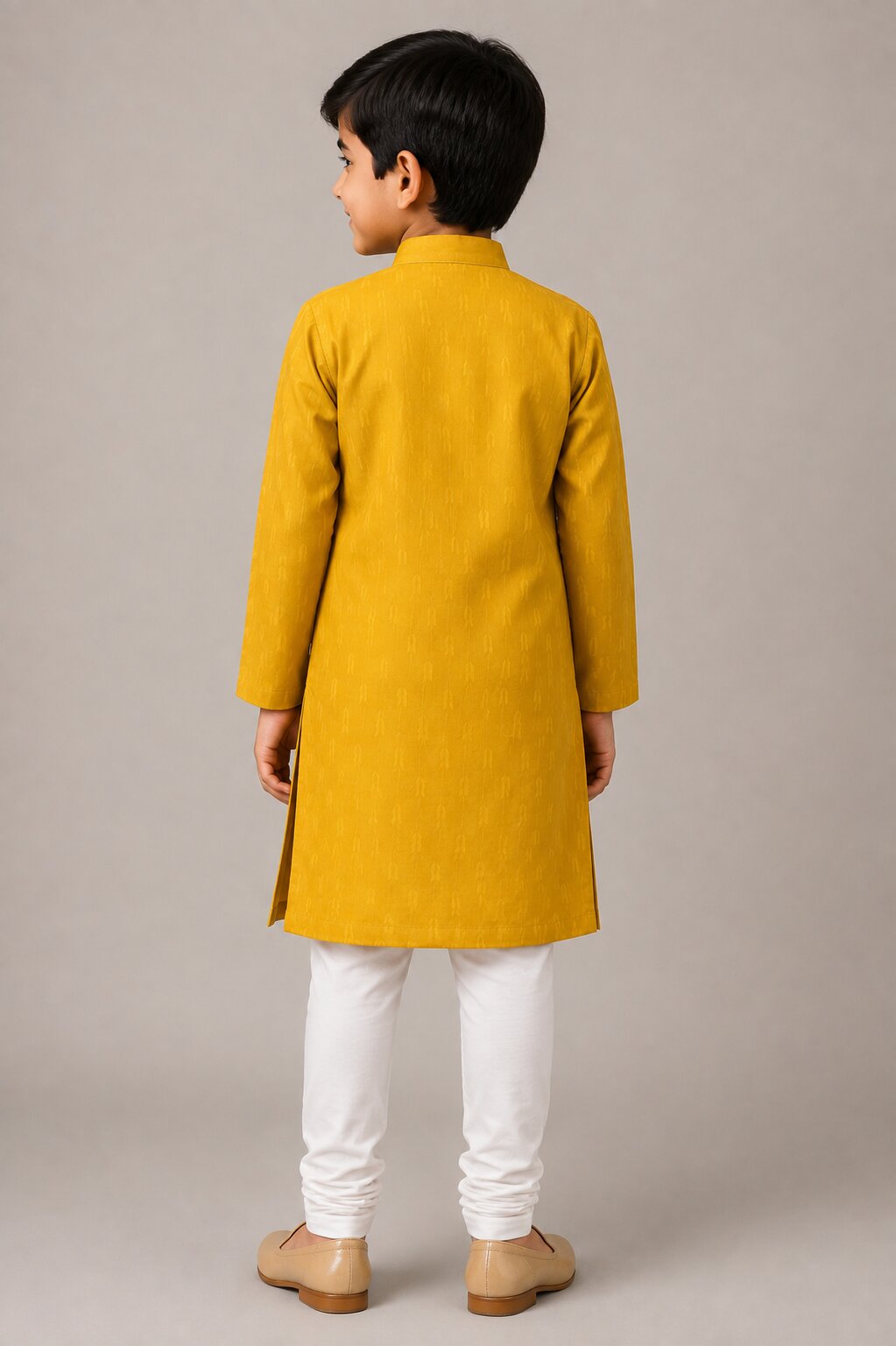 Kids Yellow Printed Kurta Pajama Set