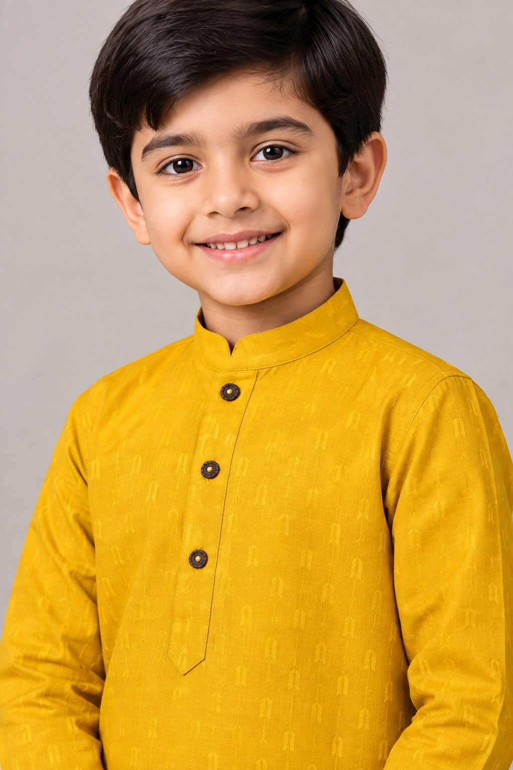 Kids Yellow Printed Kurta Pajama Set