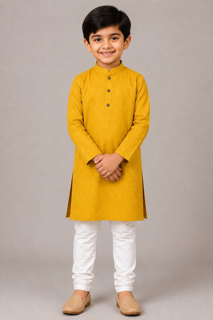 Kids Yellow Printed Kurta Pajama Set