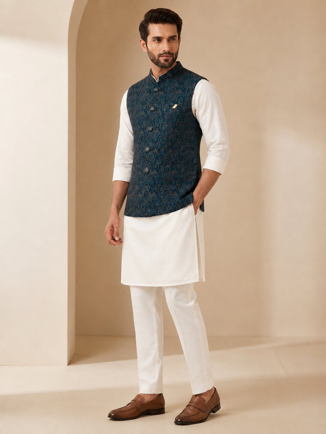 Rama Jacquard Nehru Bandi Jacket for Men