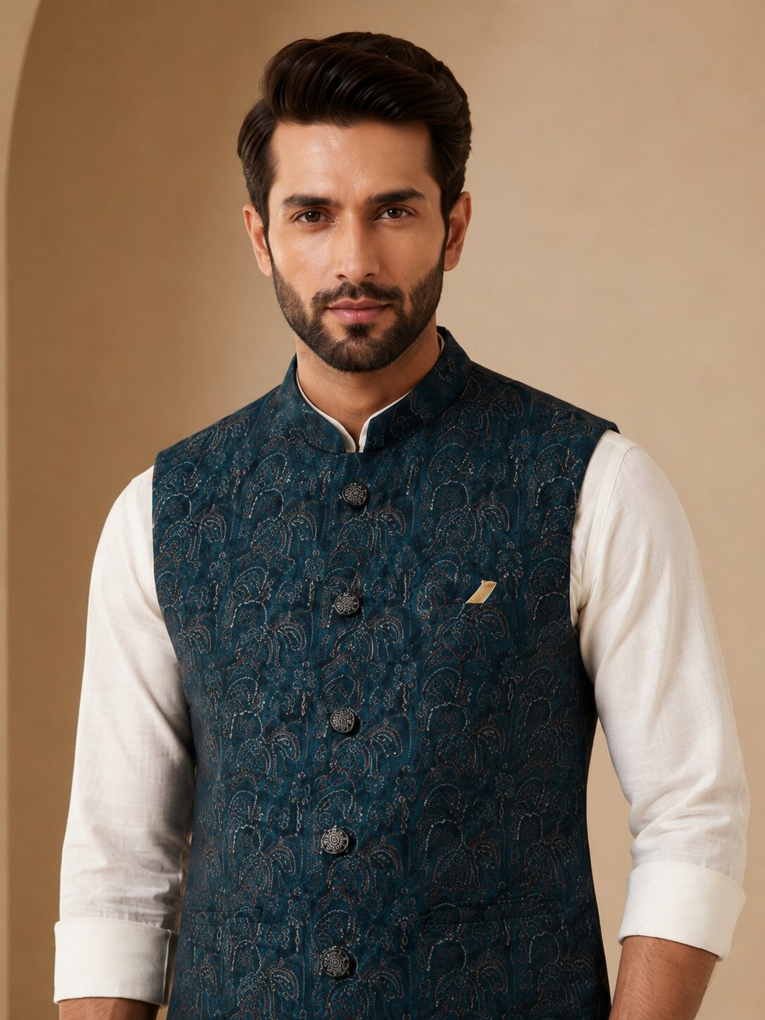 Rama Jacquard Nehru Bandi Jacket for Men