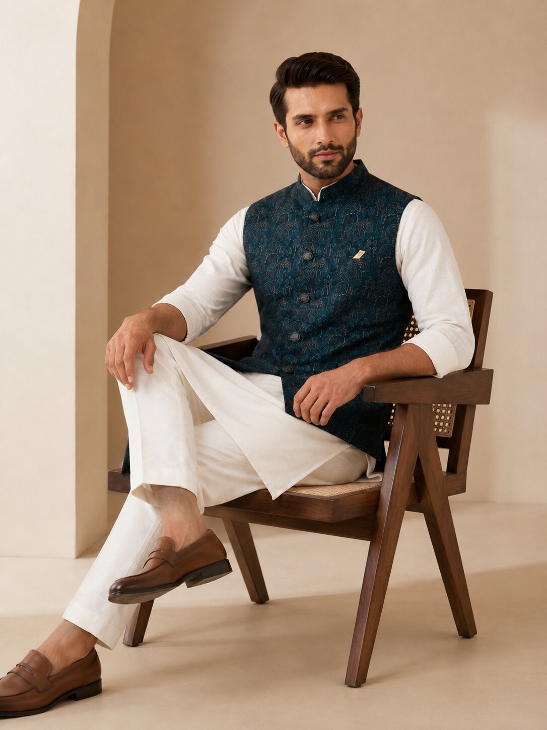 Rama Jacquard Nehru Bandi Jacket for Men