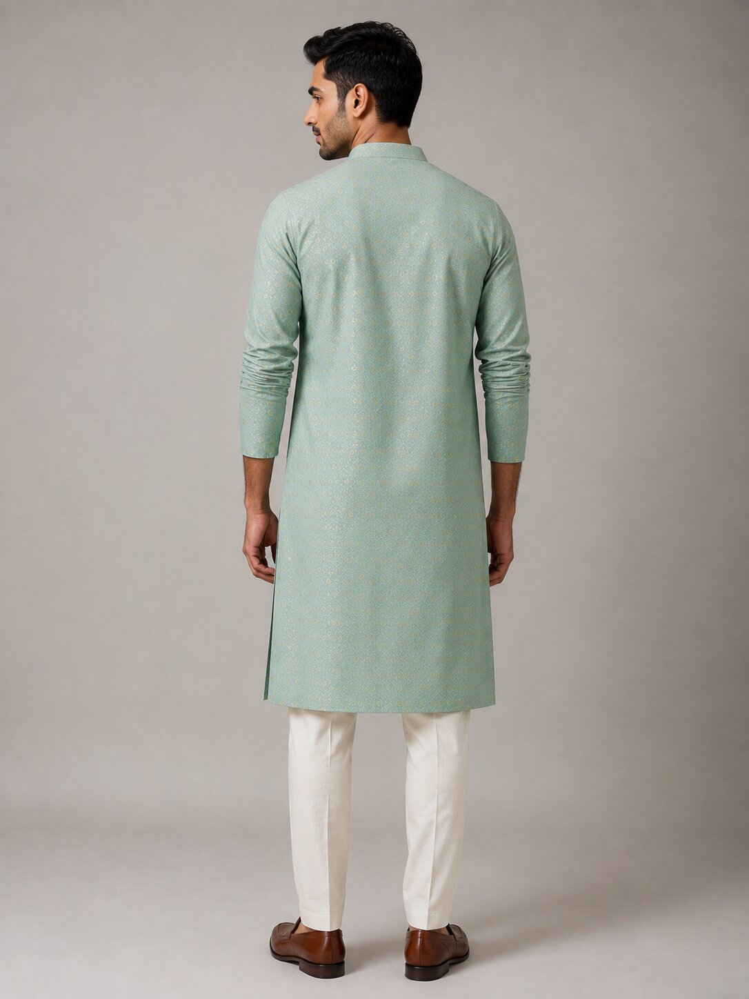 Men Pista Printed Kurta Pajama Set