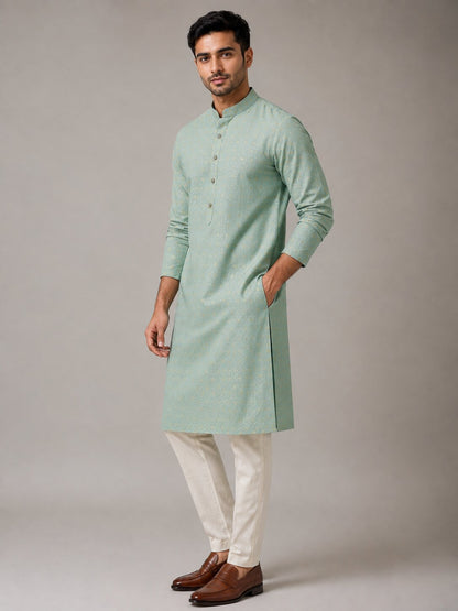 Men Pista Printed Kurta Pajama Set