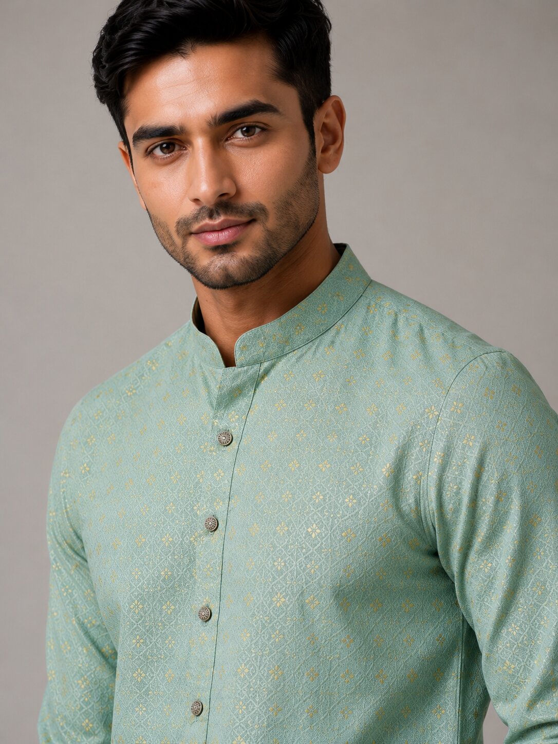 Men Pista Printed Kurta Pajama Set