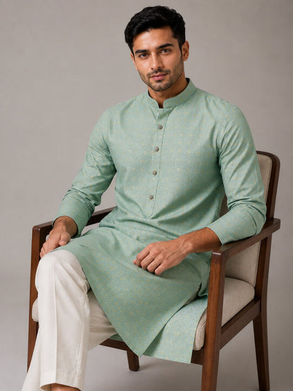 Men Pista Printed Kurta Pajama Set