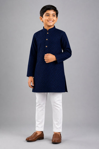 Kids Blue Printed Kurta Pajama Set