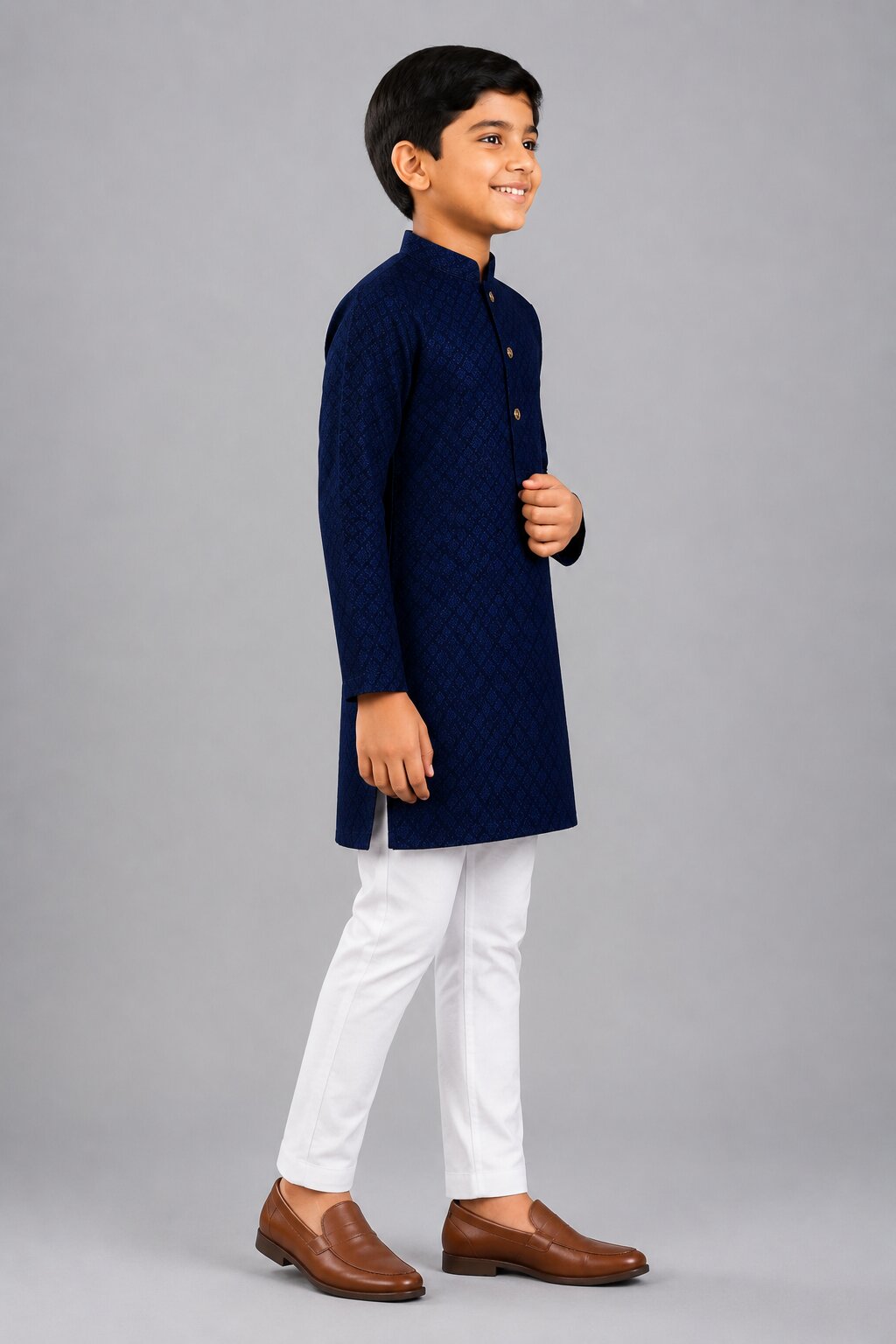 Kids Blue Printed Kurta Pajama Set