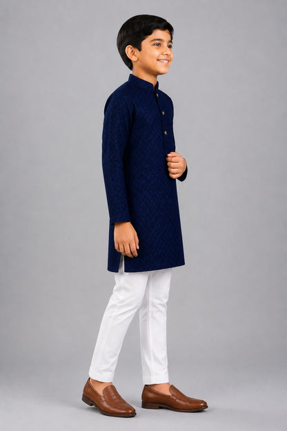 Kids Blue Printed Kurta Pajama Set