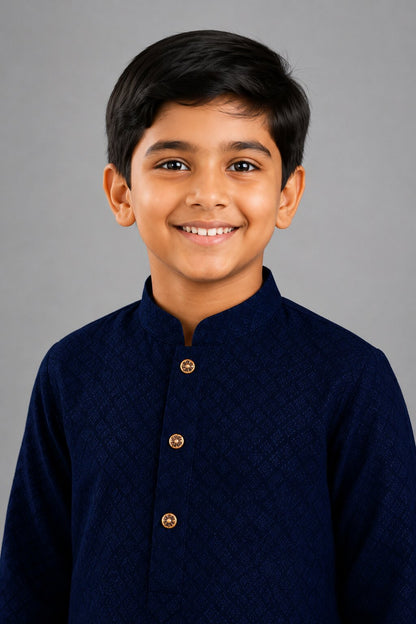 Kids Blue Printed Kurta Pajama Set