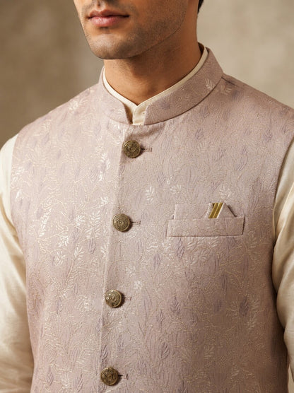 Peach Jacquard Nehru Bandi for Men