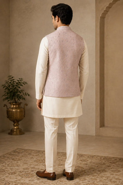 Peach Jacquard Nehru Bandi for Men