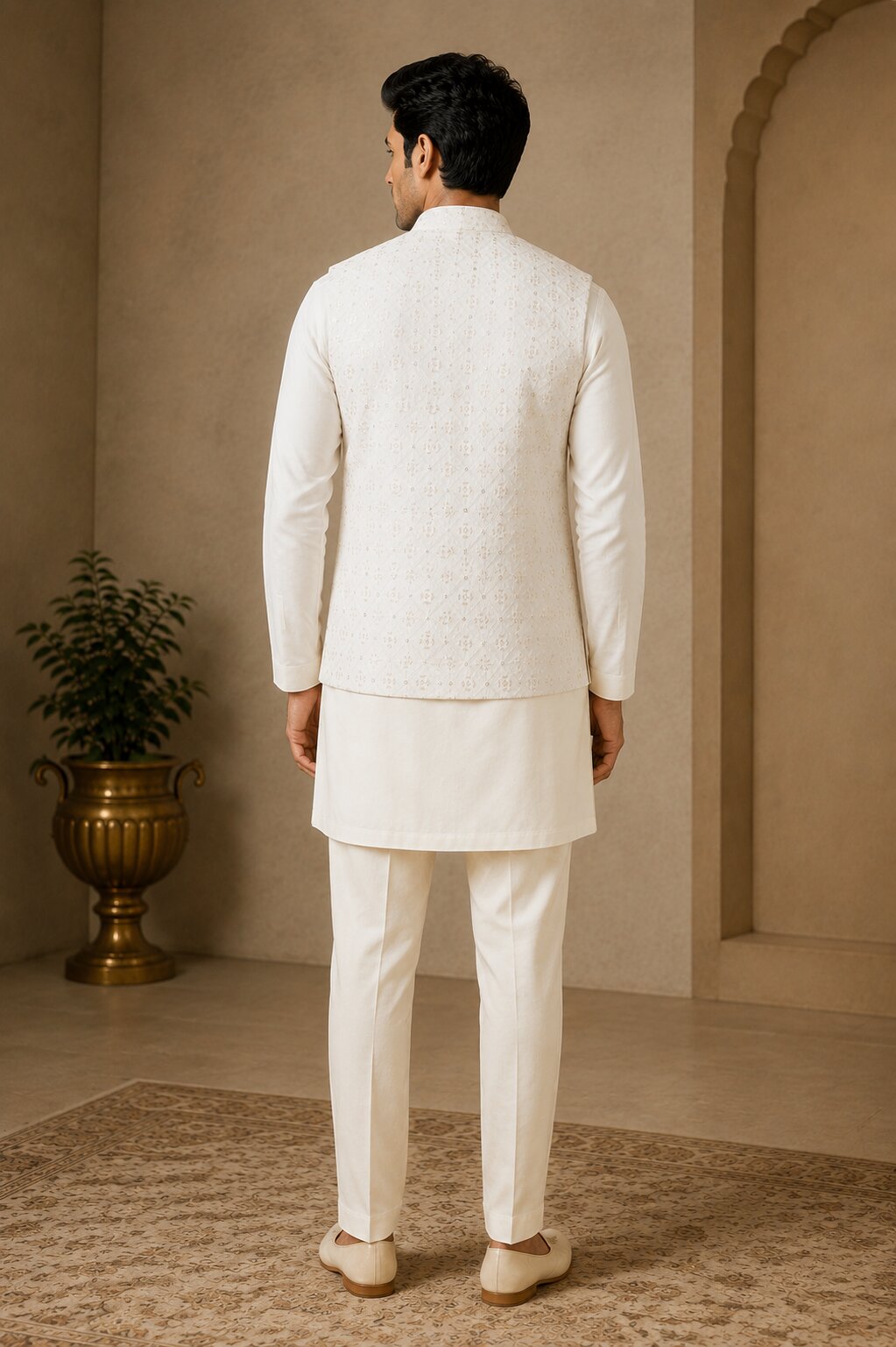 Off White Embroidered Nehru Bandi for Men