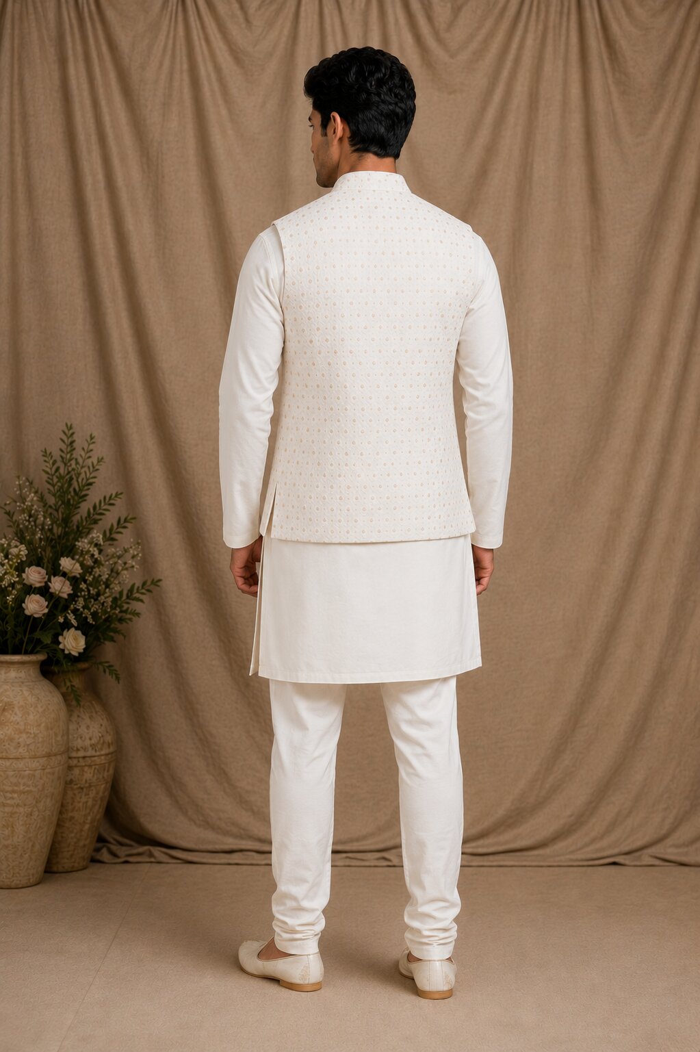 Off White Embroidered Nehru Bandi for Men