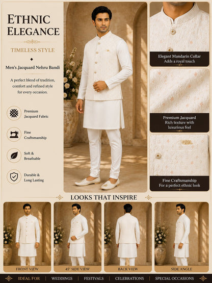 Off White Embroidered Nehru Bandi for Men