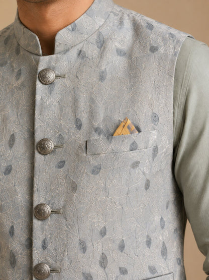 Light Grey Jacquard Nehru Bandi for Men