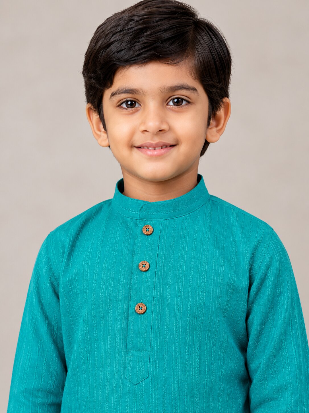 Kids Rama Blue Solid Kurta Pajama Set