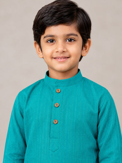 Kids Rama Blue Solid Kurta Pajama Set