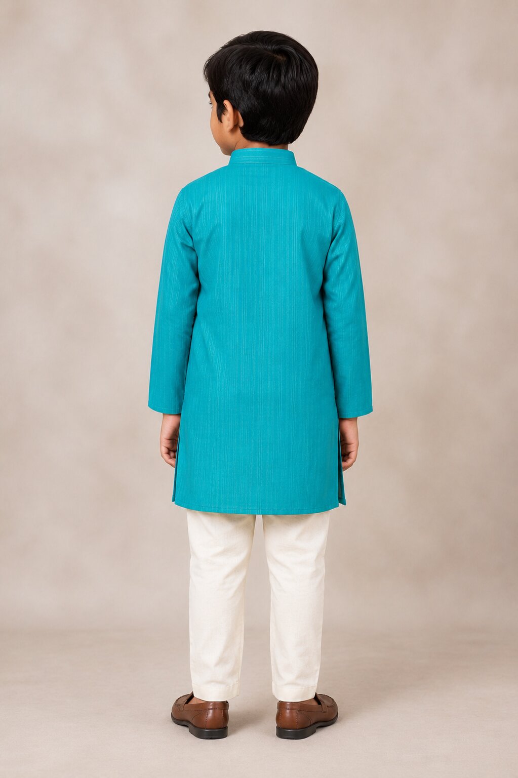 Kids Rama Blue Solid Kurta Pajama Set