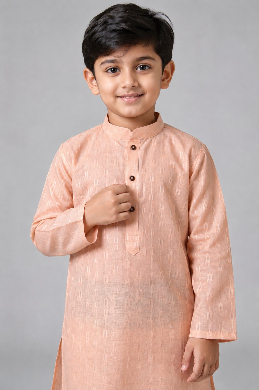 Kids Peach Printed Kurta Pajama Set
