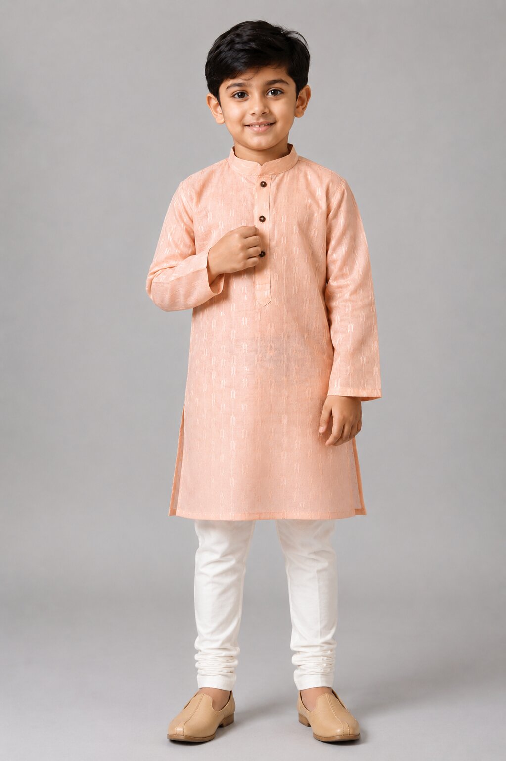 Kids Peach Printed Kurta Pajama Set