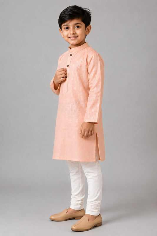 Kids Peach Printed Kurta Pajama Set