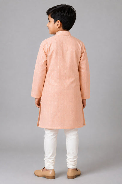 Kids Peach Printed Kurta Pajama Set