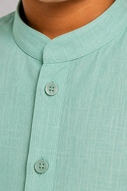 Kids Green Textured Kurta Pajama Set
