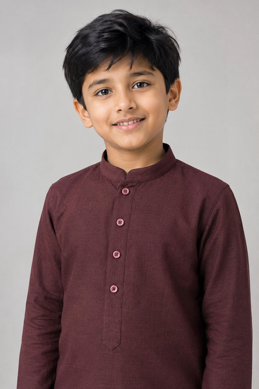 Kids Maroon Solid Kurta Pajama Set