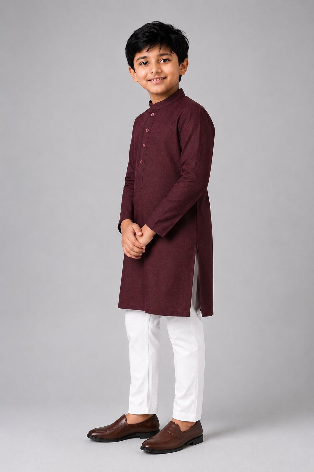 Kids Maroon Solid Kurta Pajama Set