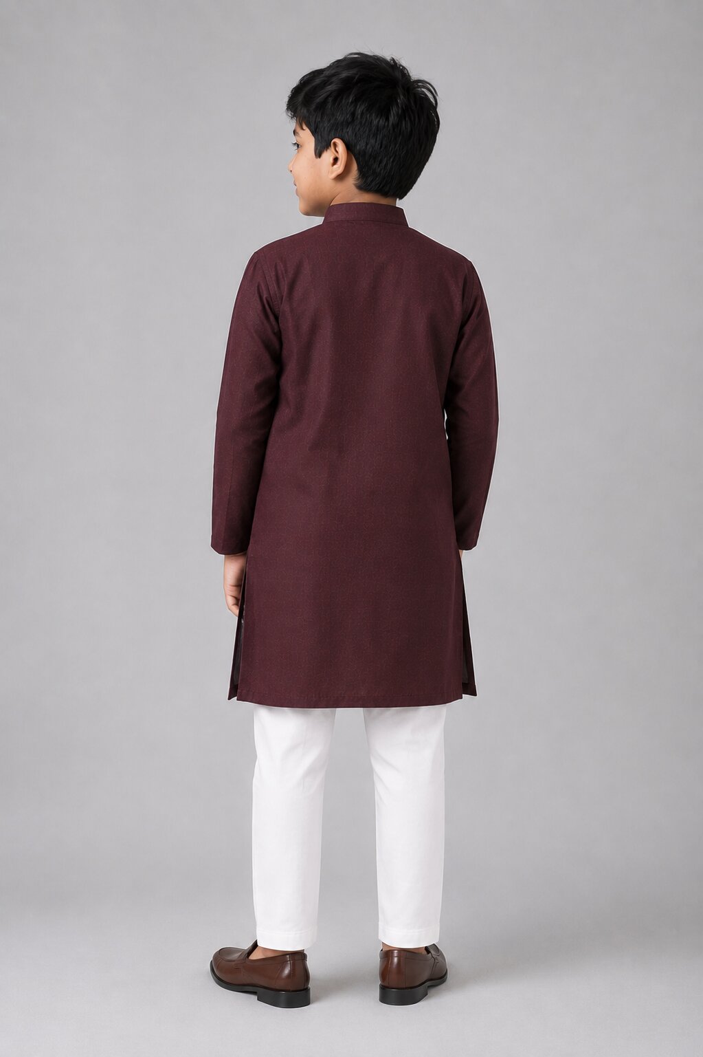Kids Maroon Solid Kurta Pajama Set
