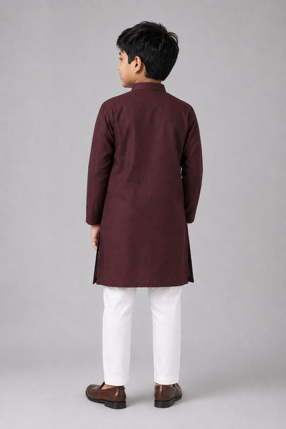 Kids Maroon Solid Kurta Pajama Set