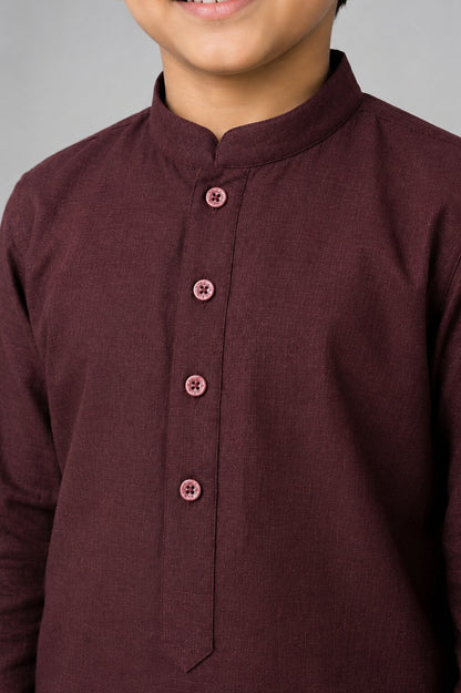 Kids Maroon Solid Kurta Pajama Set