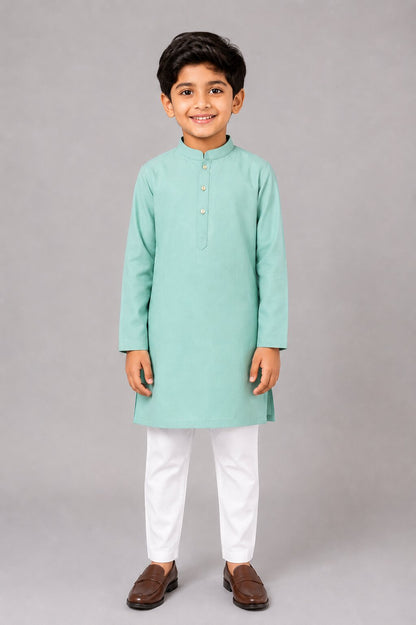 Kids Firozi Solid Kurta Pajama Set
