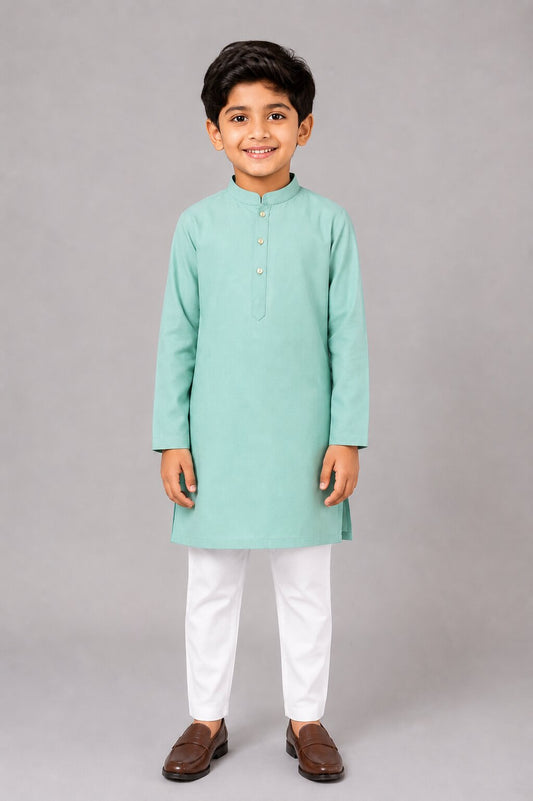 Kids Firozi Solid Kurta Pajama Set