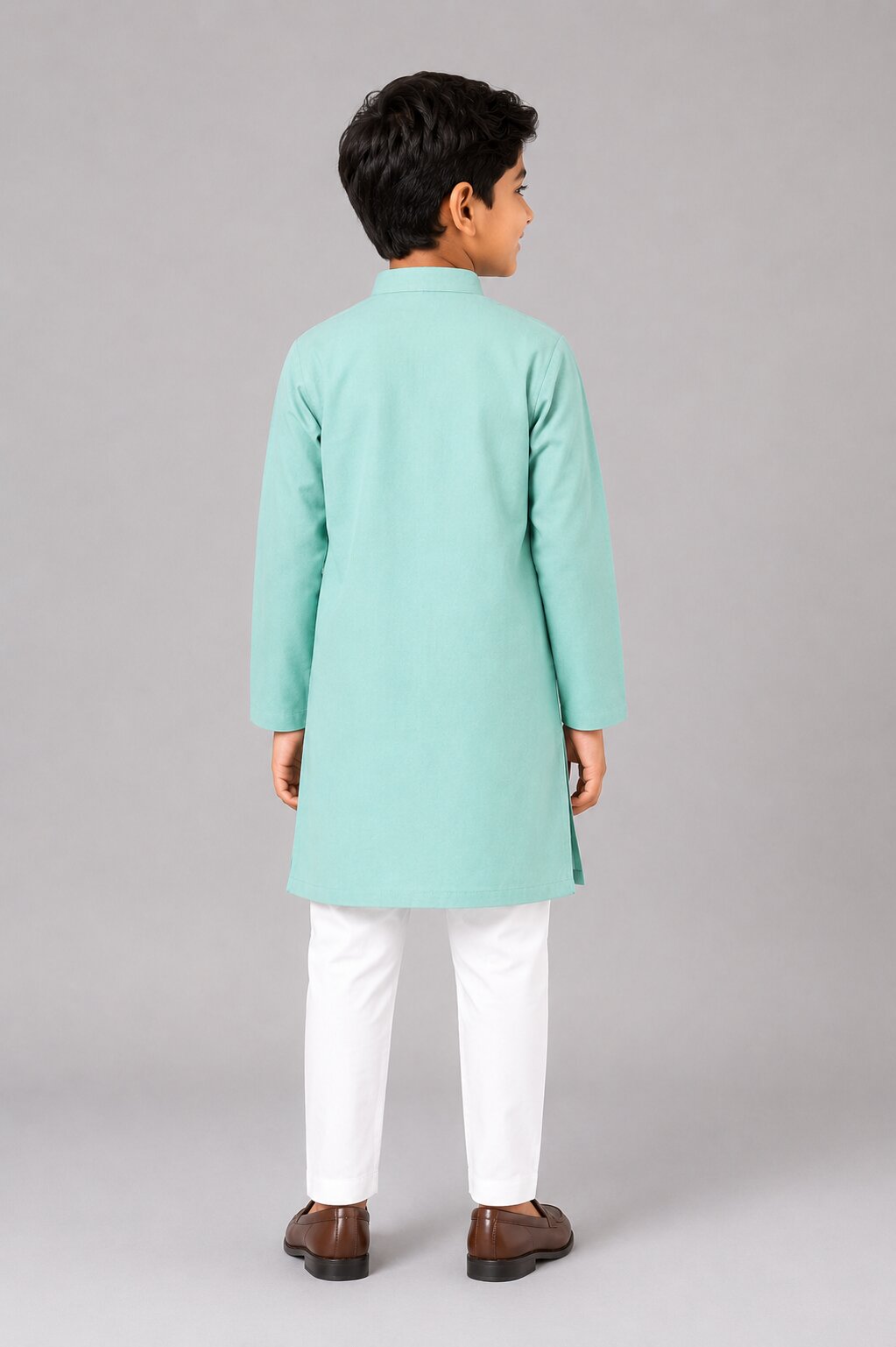 Kids Firozi Solid Kurta Pajama Set