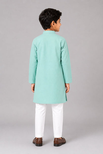 Kids Firozi Solid Kurta Pajama Set
