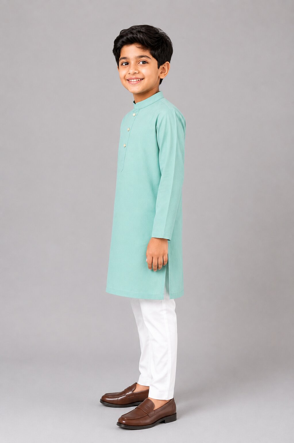 Kids Firozi Solid Kurta Pajama Set