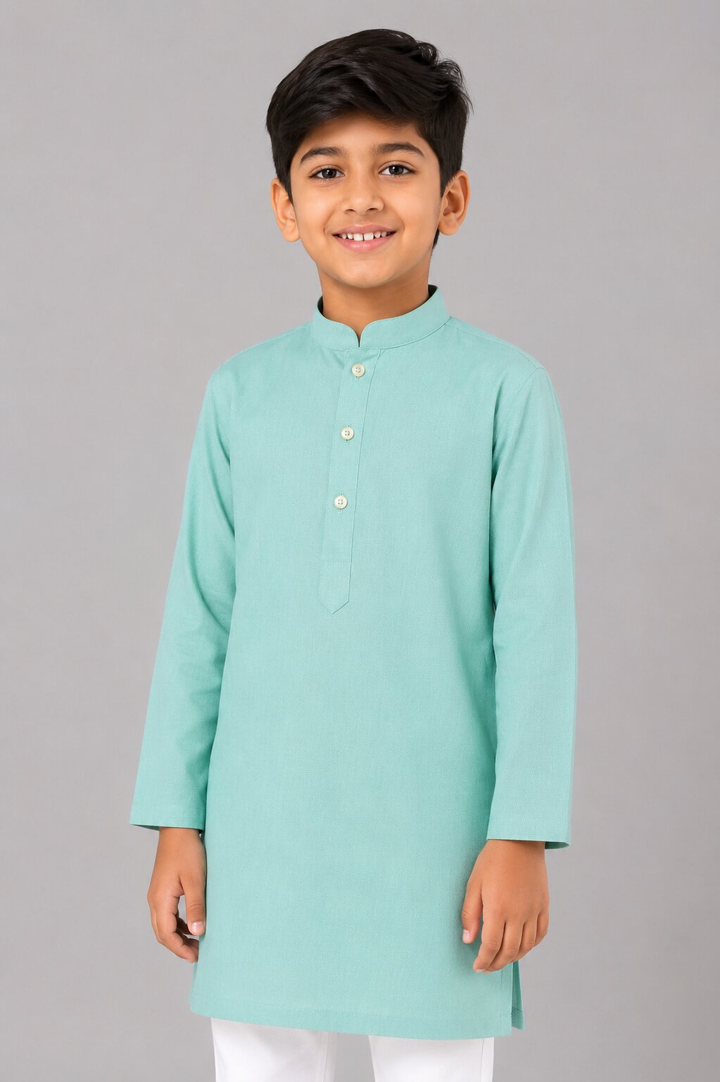 Kids Green Textured Kurta Pajama Set