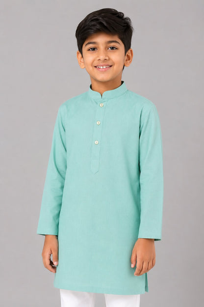 Kids Green Textured Kurta Pajama Set