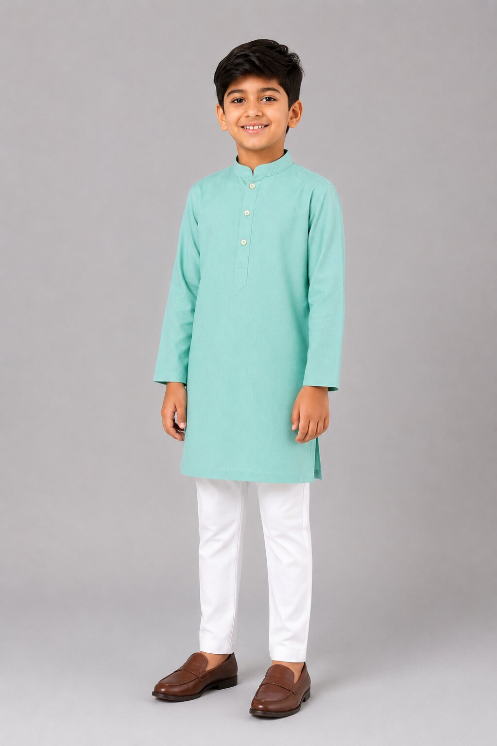 Kids Green Textured Kurta Pajama Set