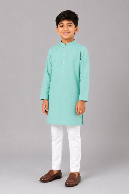 Kids Green Textured Kurta Pajama Set