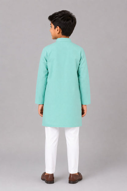 Kids Green Textured Kurta Pajama Set