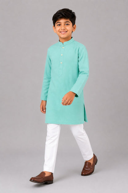 Kids Green Textured Kurta Pajama Set