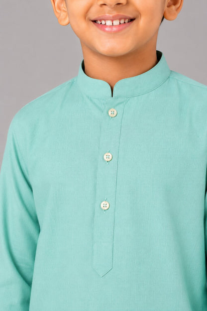 Kids Green Textured Kurta Pajama Set