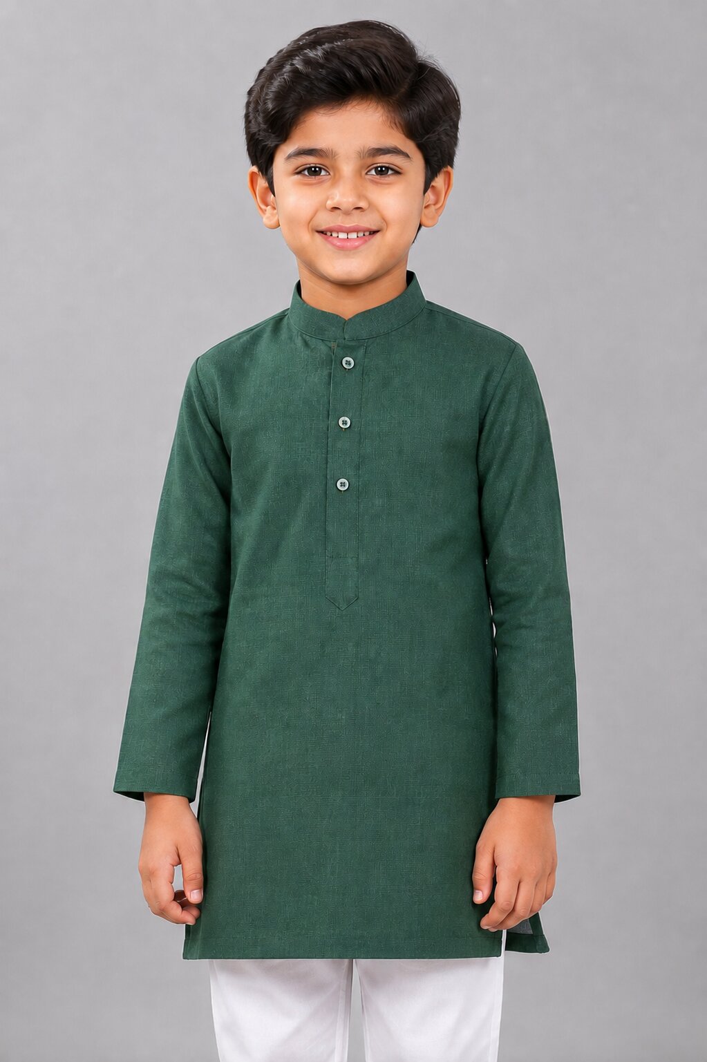 Kids Green Solid Kurta Pajama Set
