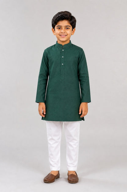 Kids Green Solid Kurta Pajama Set