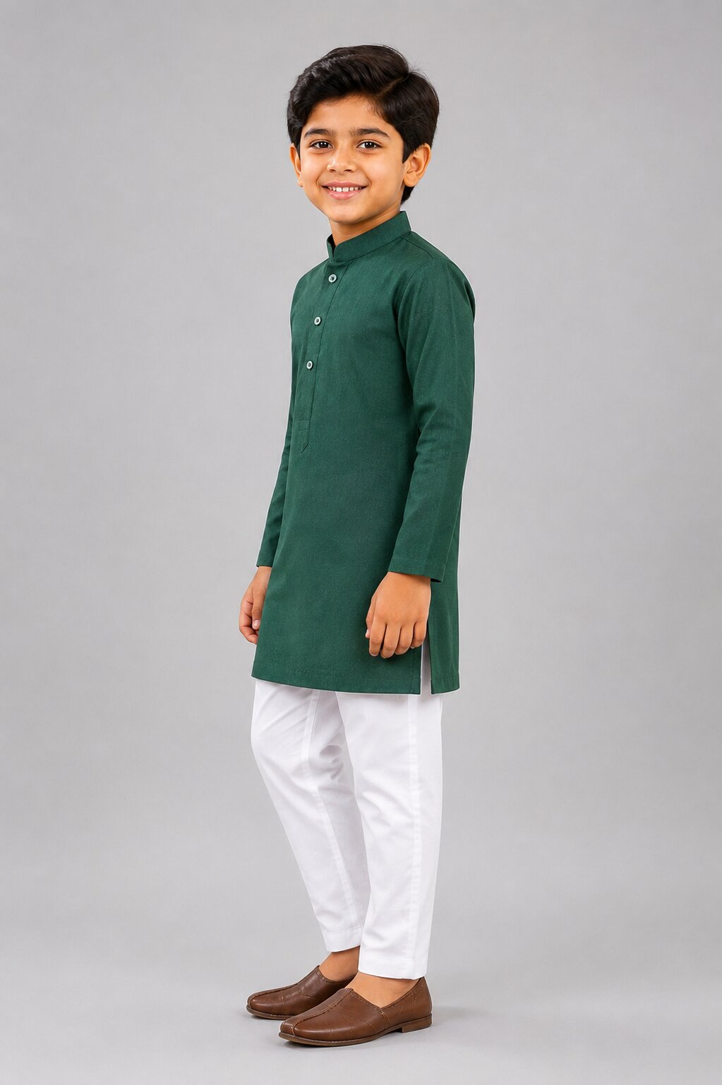Kids Green Solid Kurta Pajama Set