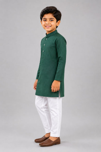 Kids Green Solid Kurta Pajama Set