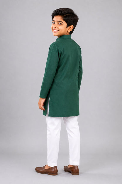 Kids Green Solid Kurta Pajama Set